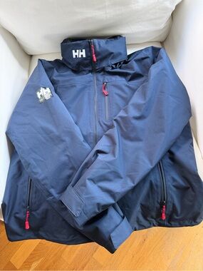 Helly Hansen Navy Rain Jacket with Red Accents